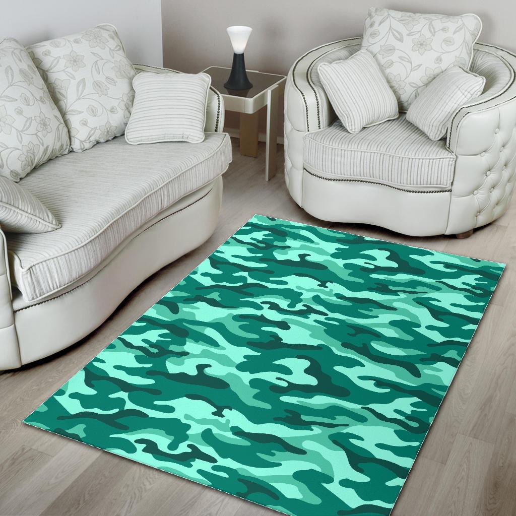Teal Camouflage Print Area Rug