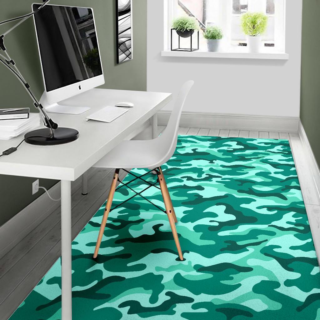 Teal Camouflage Print Area Rug