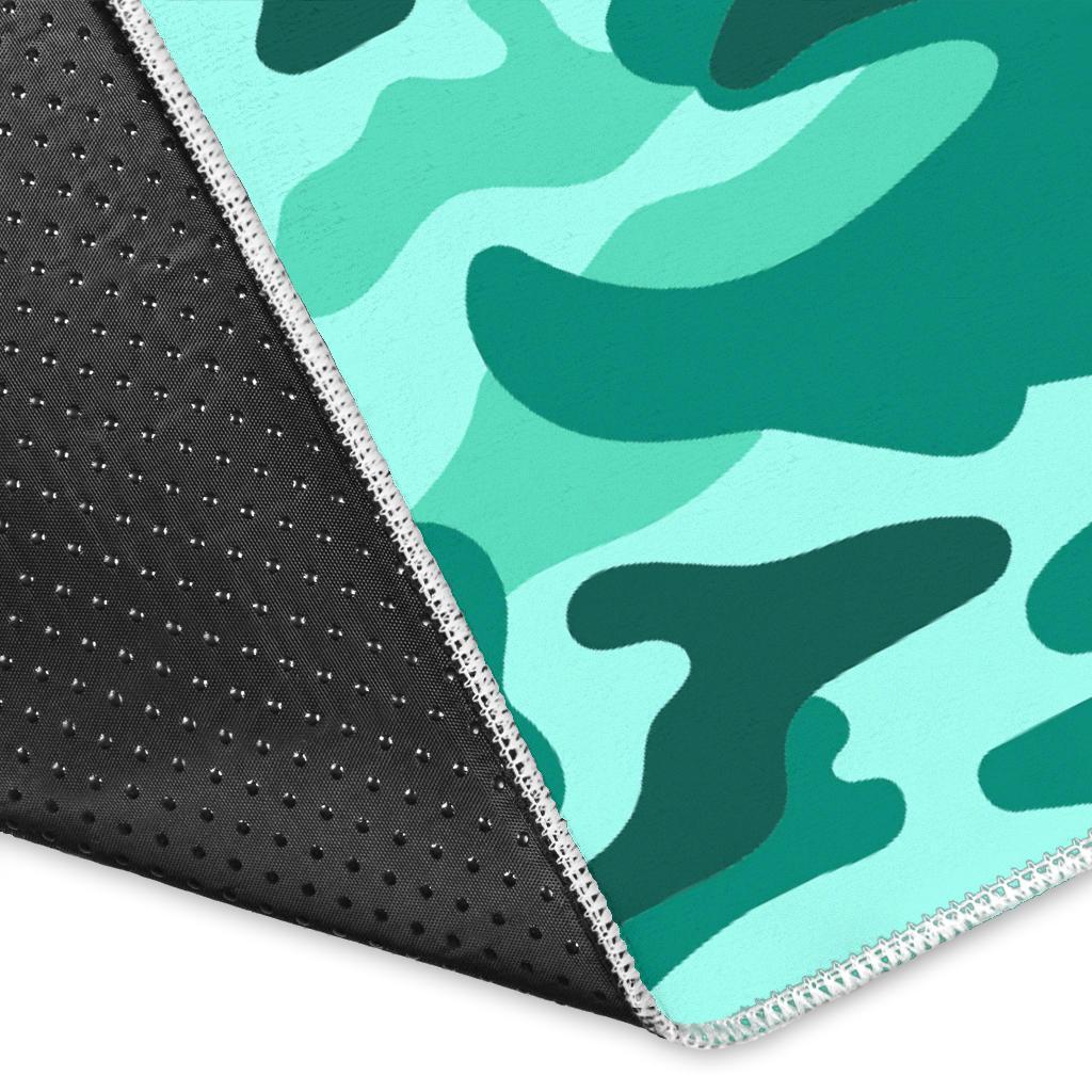 Teal Camouflage Print Area Rug