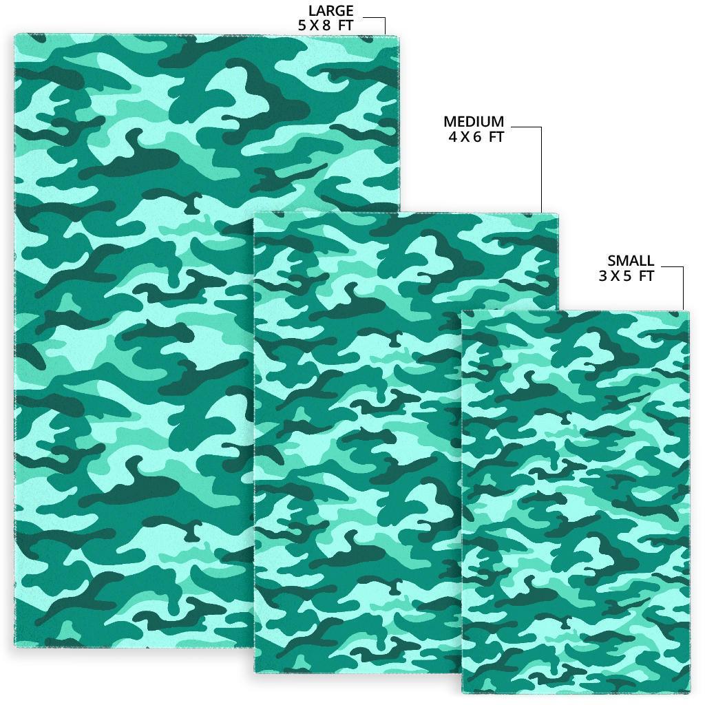 Teal Camouflage Print Area Rug