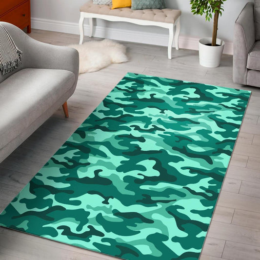 Teal Camouflage Print Area Rug