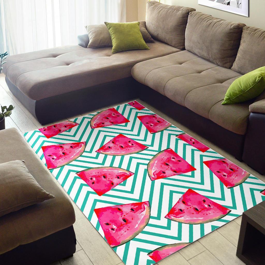 Teal Chevron Watermelon Pattern Print Area Rug