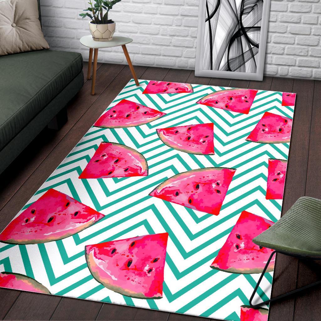 Teal Chevron Watermelon Pattern Print Area Rug