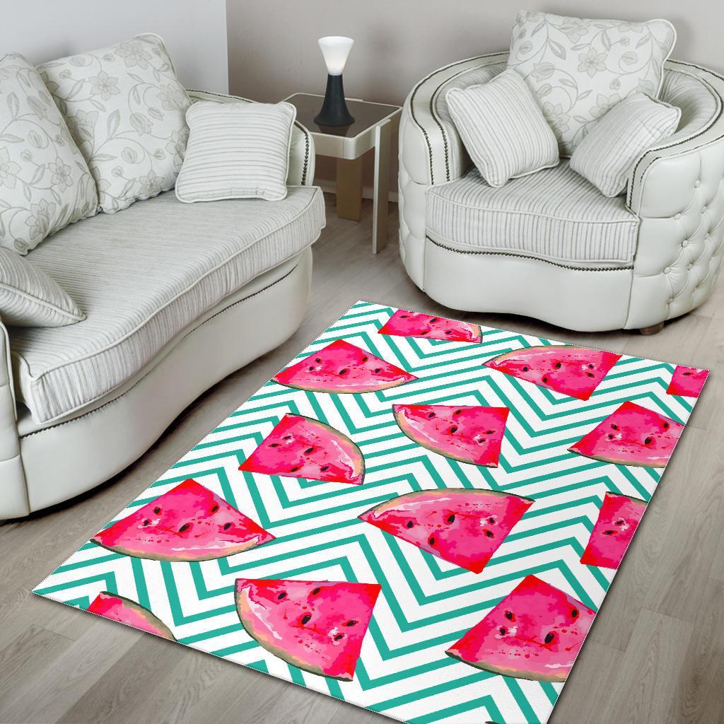 Teal Chevron Watermelon Pattern Print Area Rug