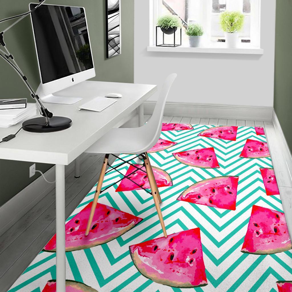Teal Chevron Watermelon Pattern Print Area Rug