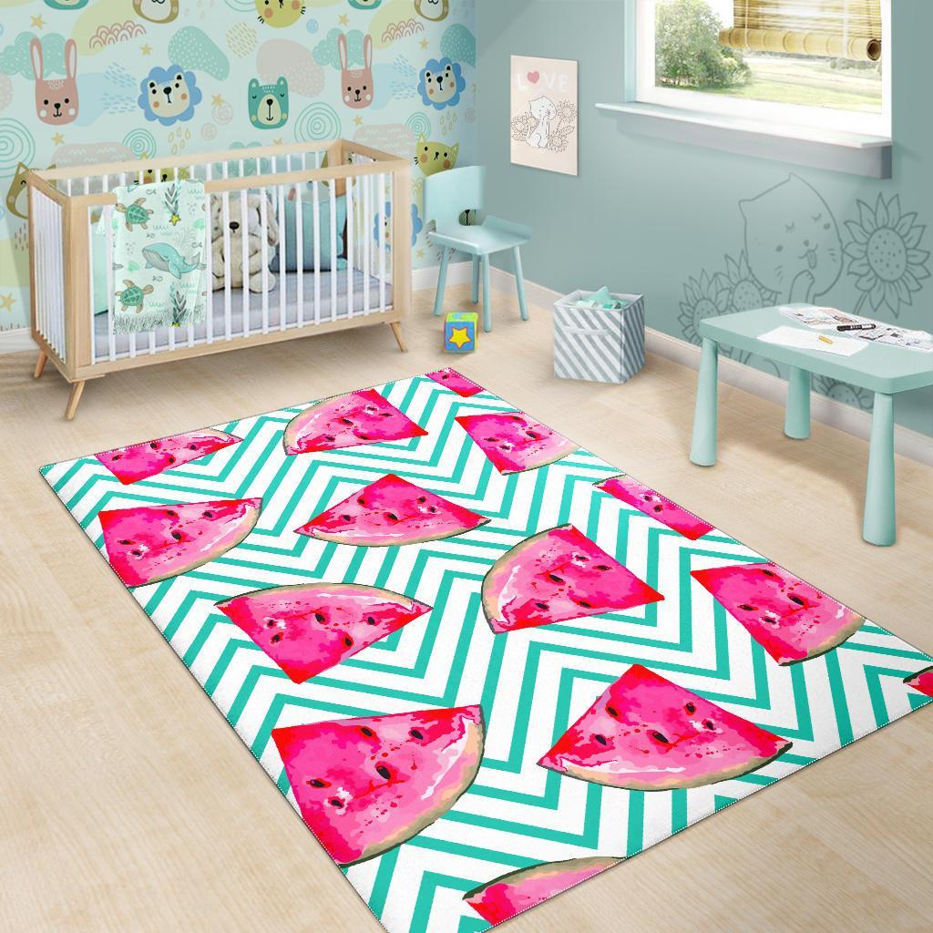 Teal Chevron Watermelon Pattern Print Area Rug