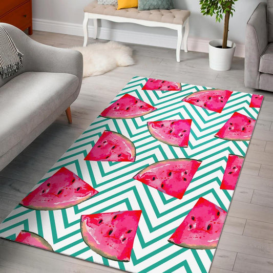 Teal Chevron Watermelon Pattern Print Area Rug