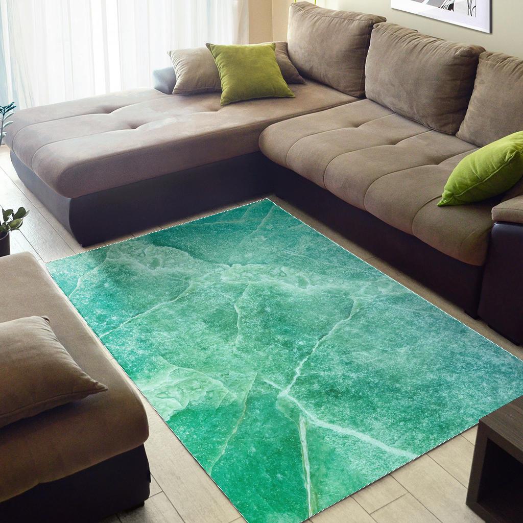 Teal Marble Print Area Rug