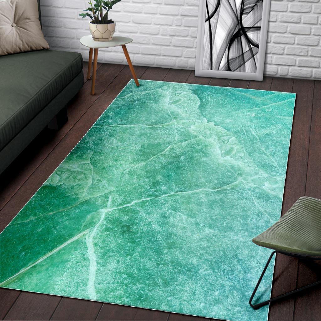 Teal Marble Print Area Rug