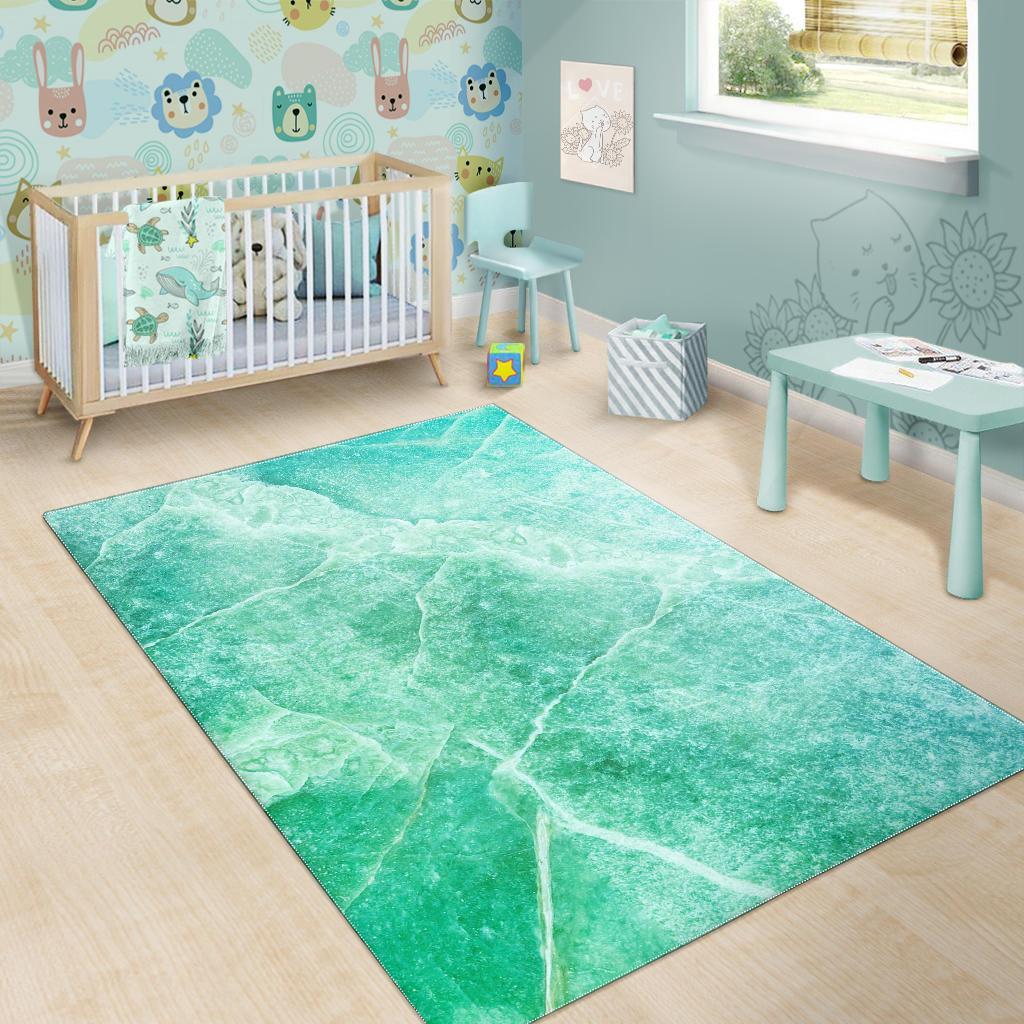 Teal Marble Print Area Rug
