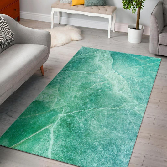 Teal Marble Print Area Rug