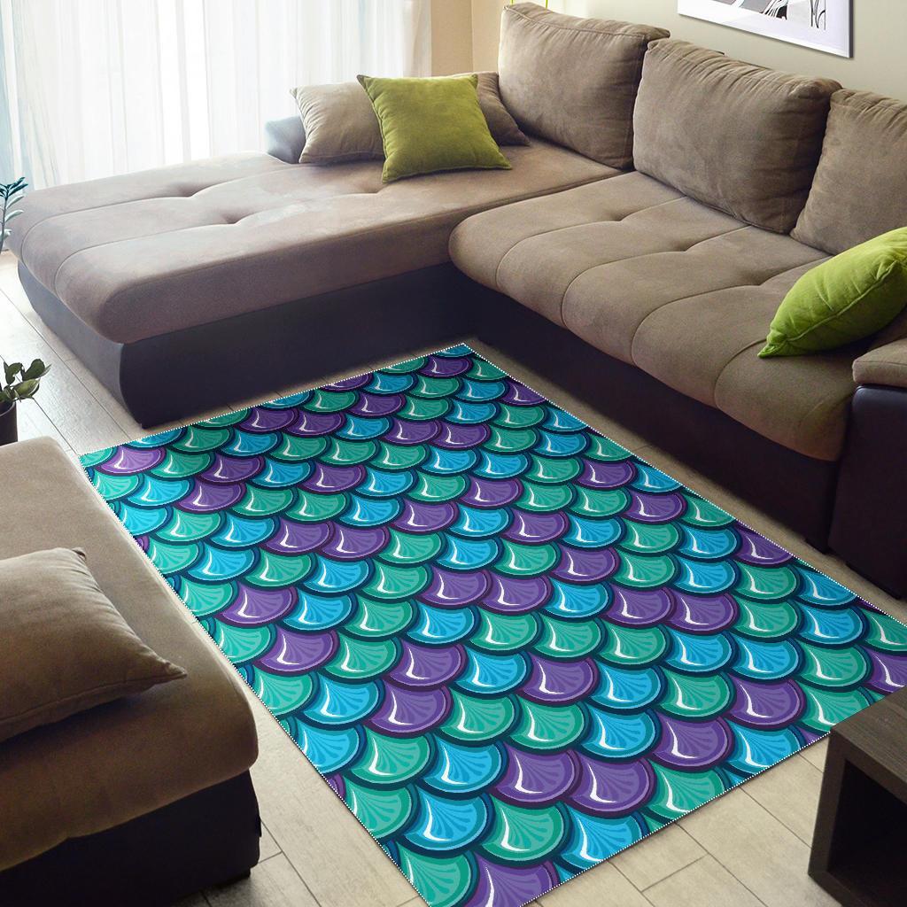Teal Mermaid Scales Pattern Print Area Rug