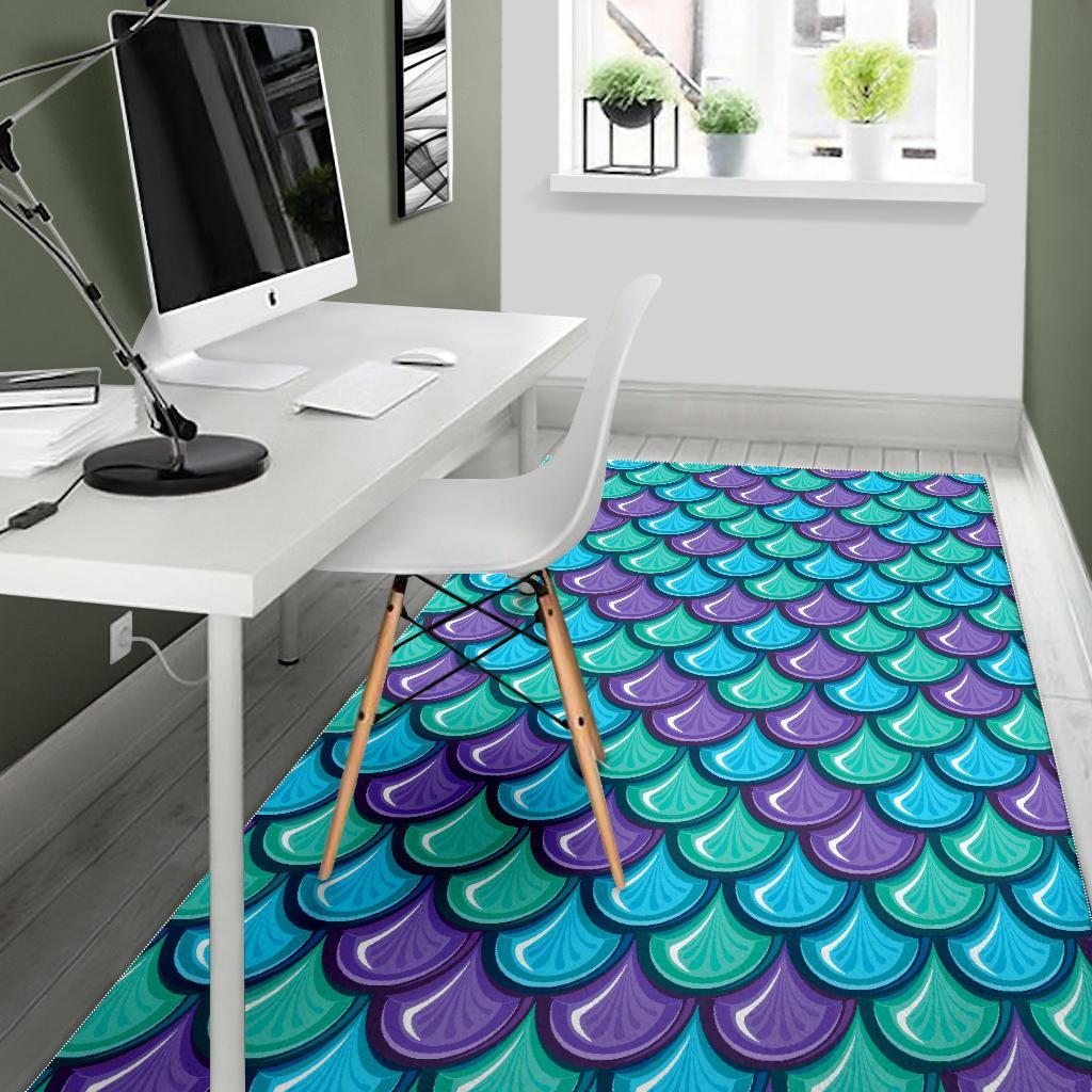 Teal Mermaid Scales Pattern Print Area Rug