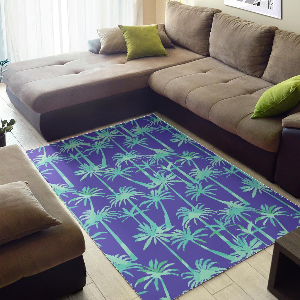 Teal Palm Tree Pattern Print Area Rug
