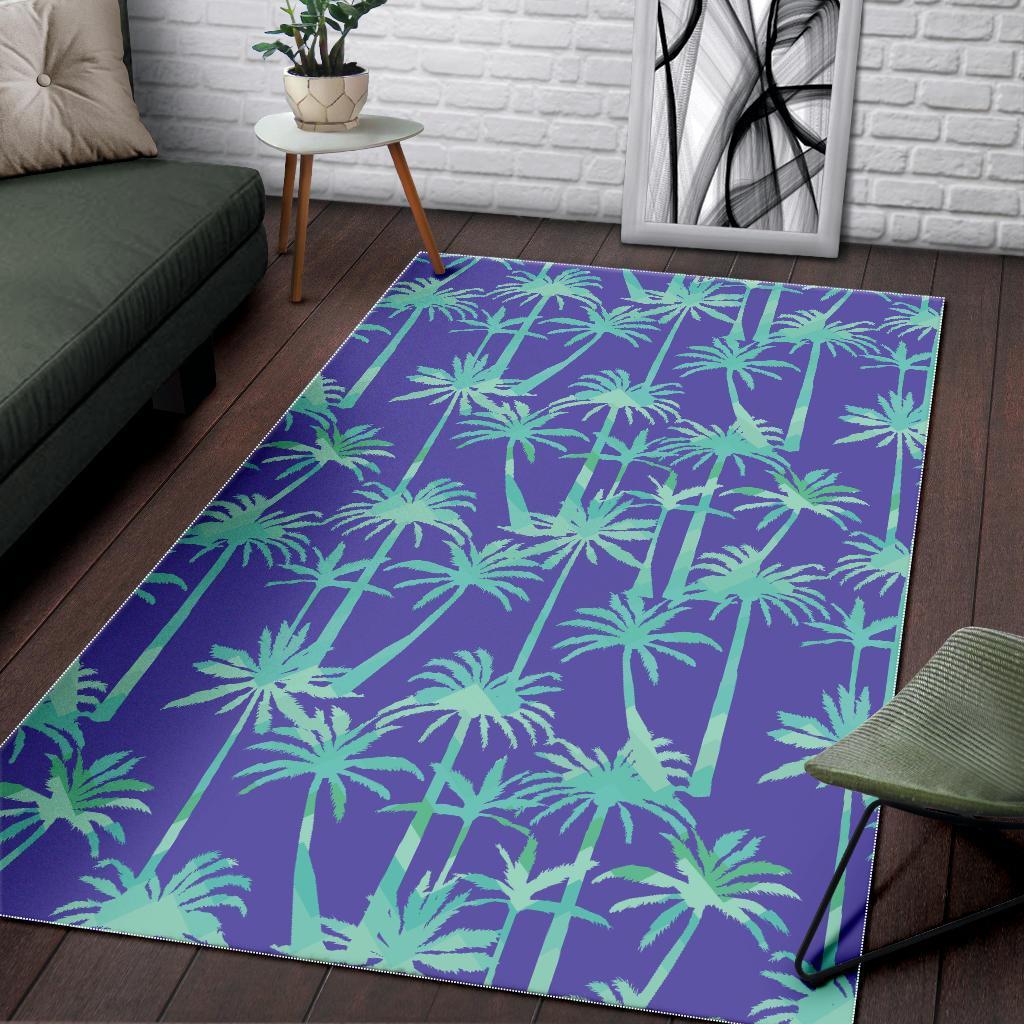 Teal Palm Tree Pattern Print Area Rug