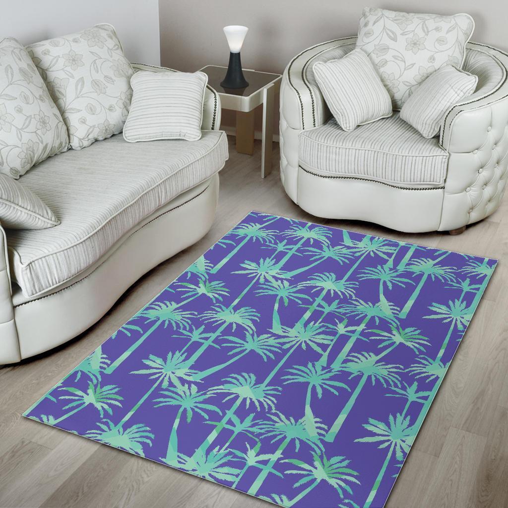 Teal Palm Tree Pattern Print Area Rug