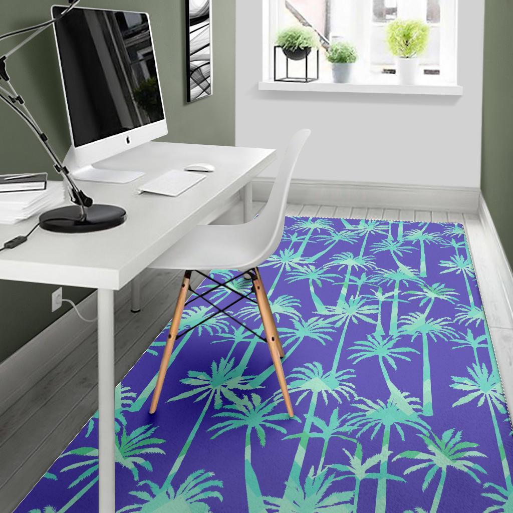 Teal Palm Tree Pattern Print Area Rug