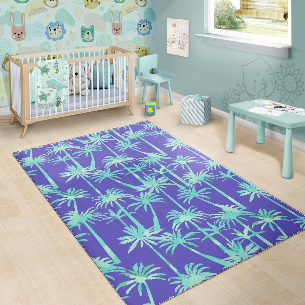 Teal Palm Tree Pattern Print Area Rug