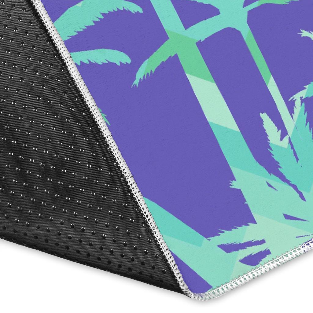 Teal Palm Tree Pattern Print Area Rug