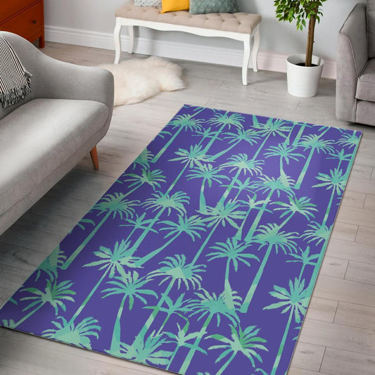 Teal Palm Tree Pattern Print Area Rug