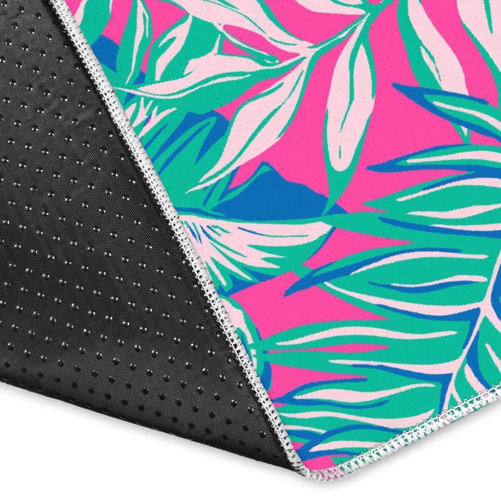 Teal Pink Blossom Tropical Pattern Print Area Rug