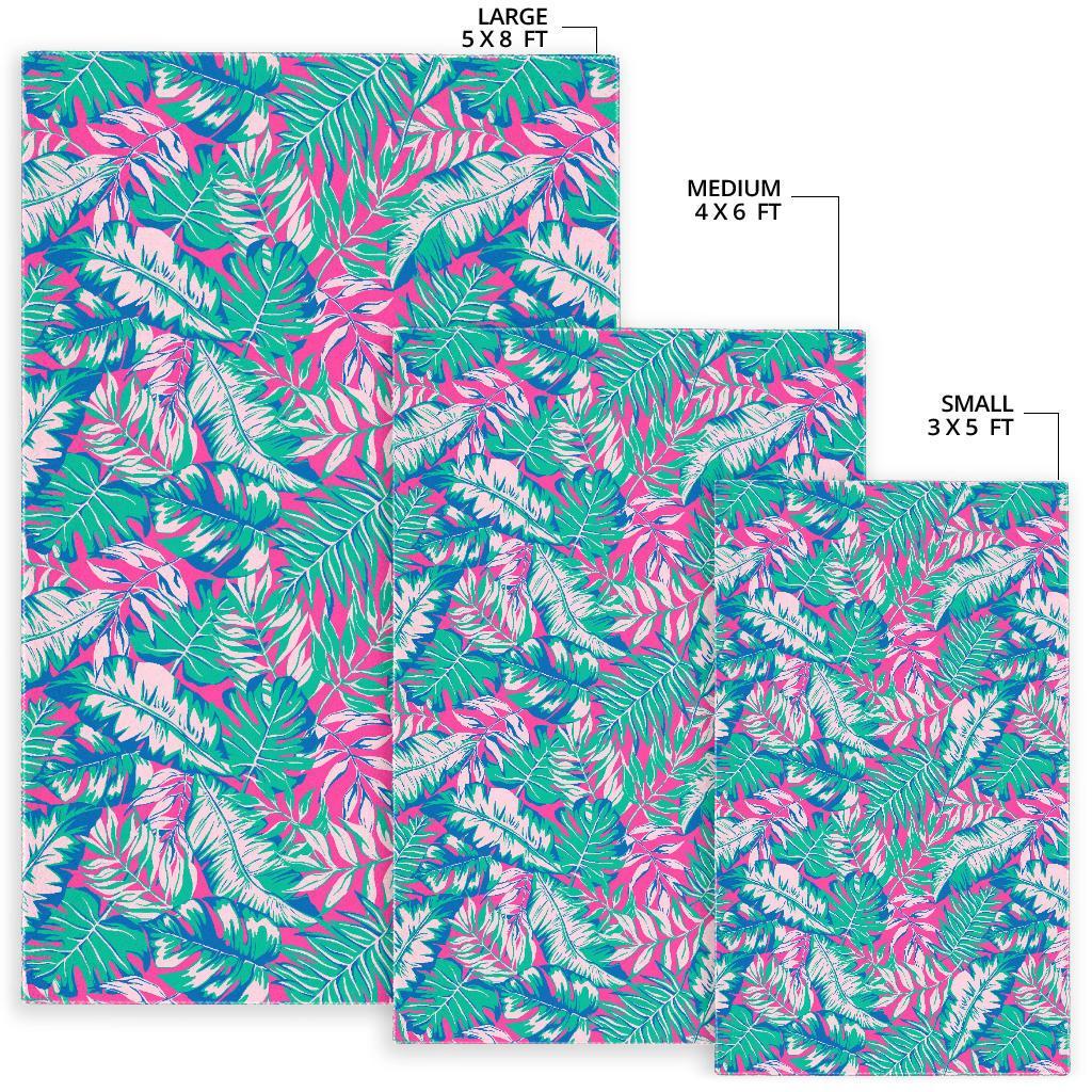 Teal Pink Blossom Tropical Pattern Print Area Rug