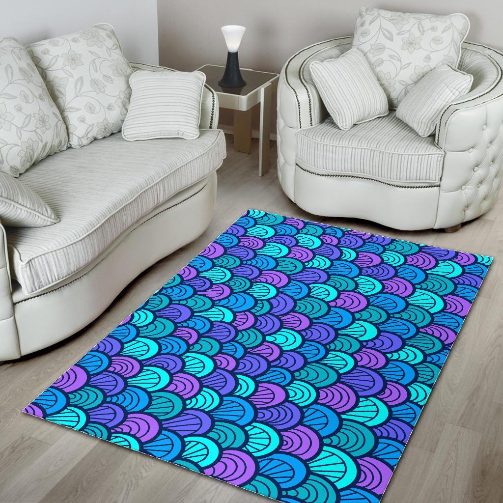 Teal Pink Mermaid Scales Pattern Print Area Rug