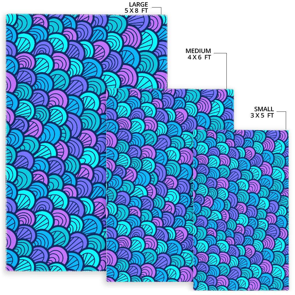 Teal Pink Mermaid Scales Pattern Print Area Rug