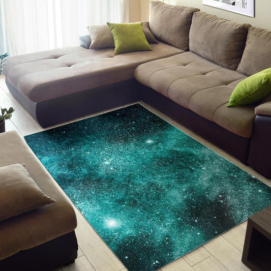 Teal Stardust Galaxy Space Print Area Rug