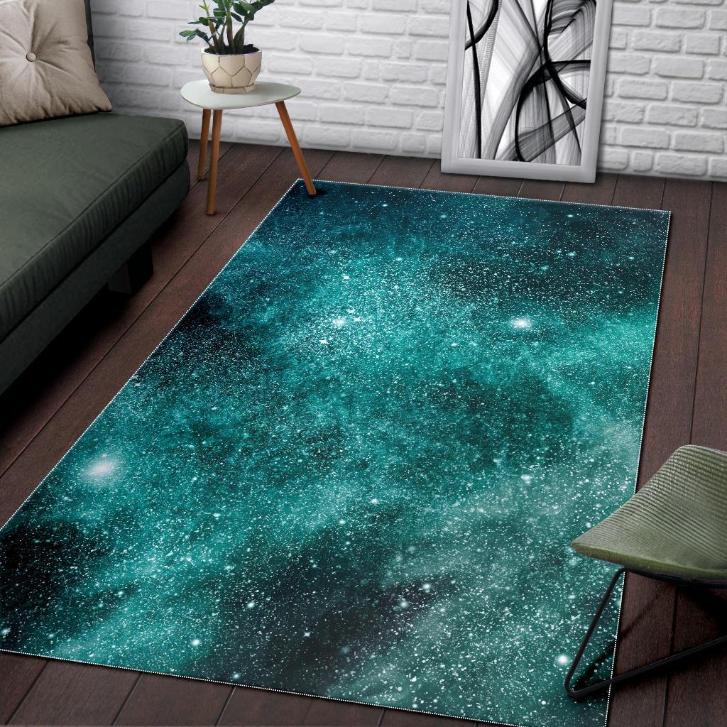 Teal Stardust Galaxy Space Print Area Rug