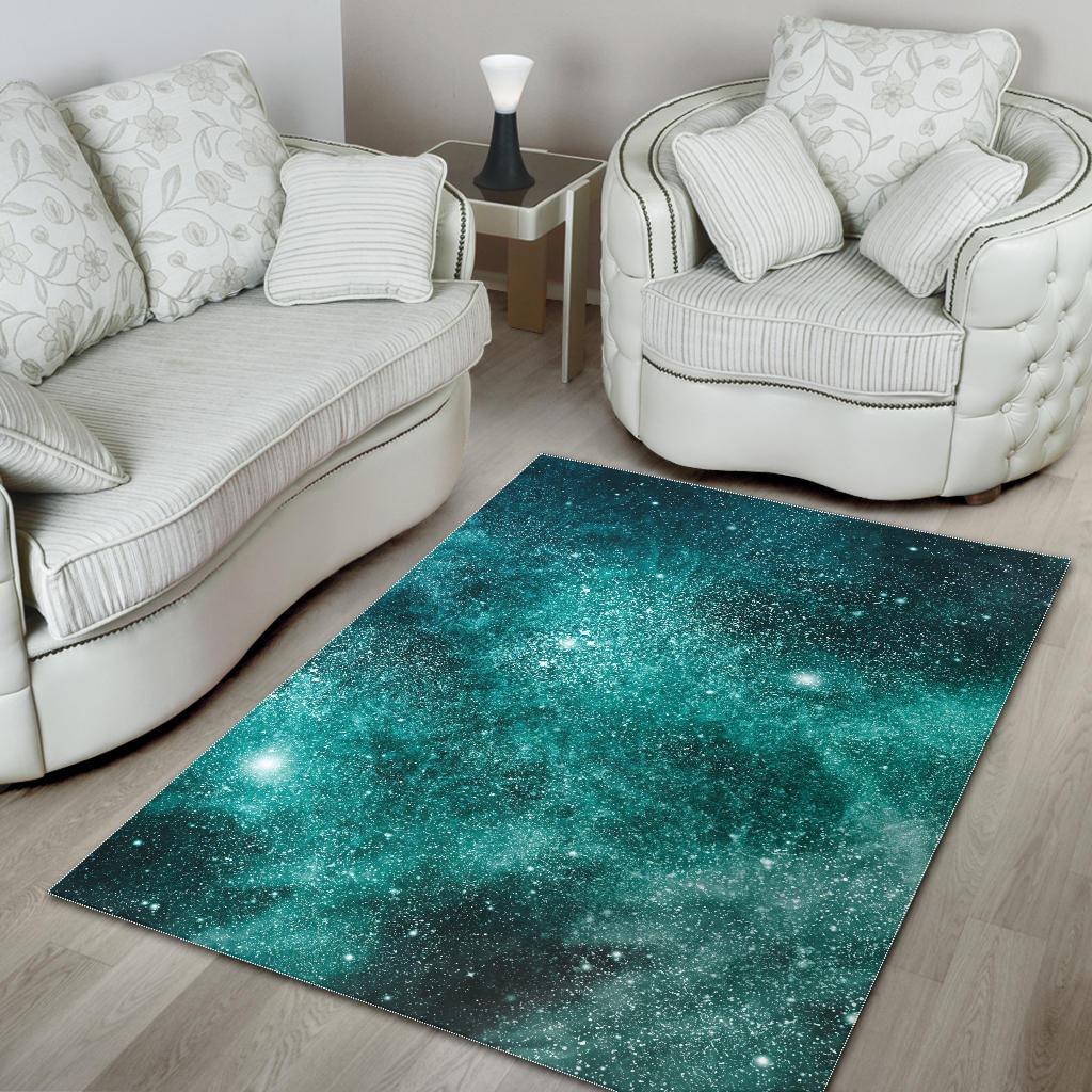 Teal Stardust Galaxy Space Print Area Rug