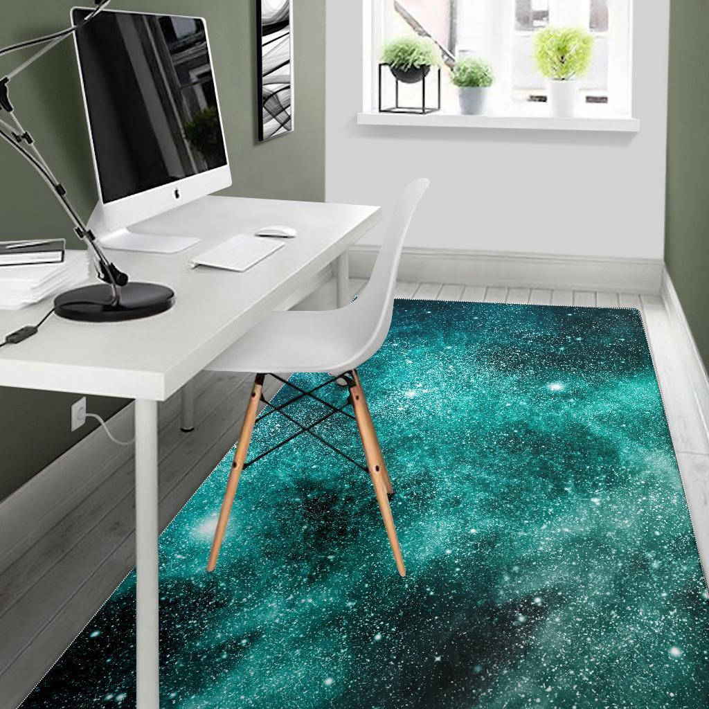 Teal Stardust Galaxy Space Print Area Rug