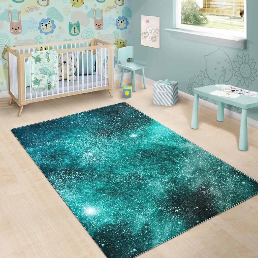 Teal Stardust Galaxy Space Print Area Rug