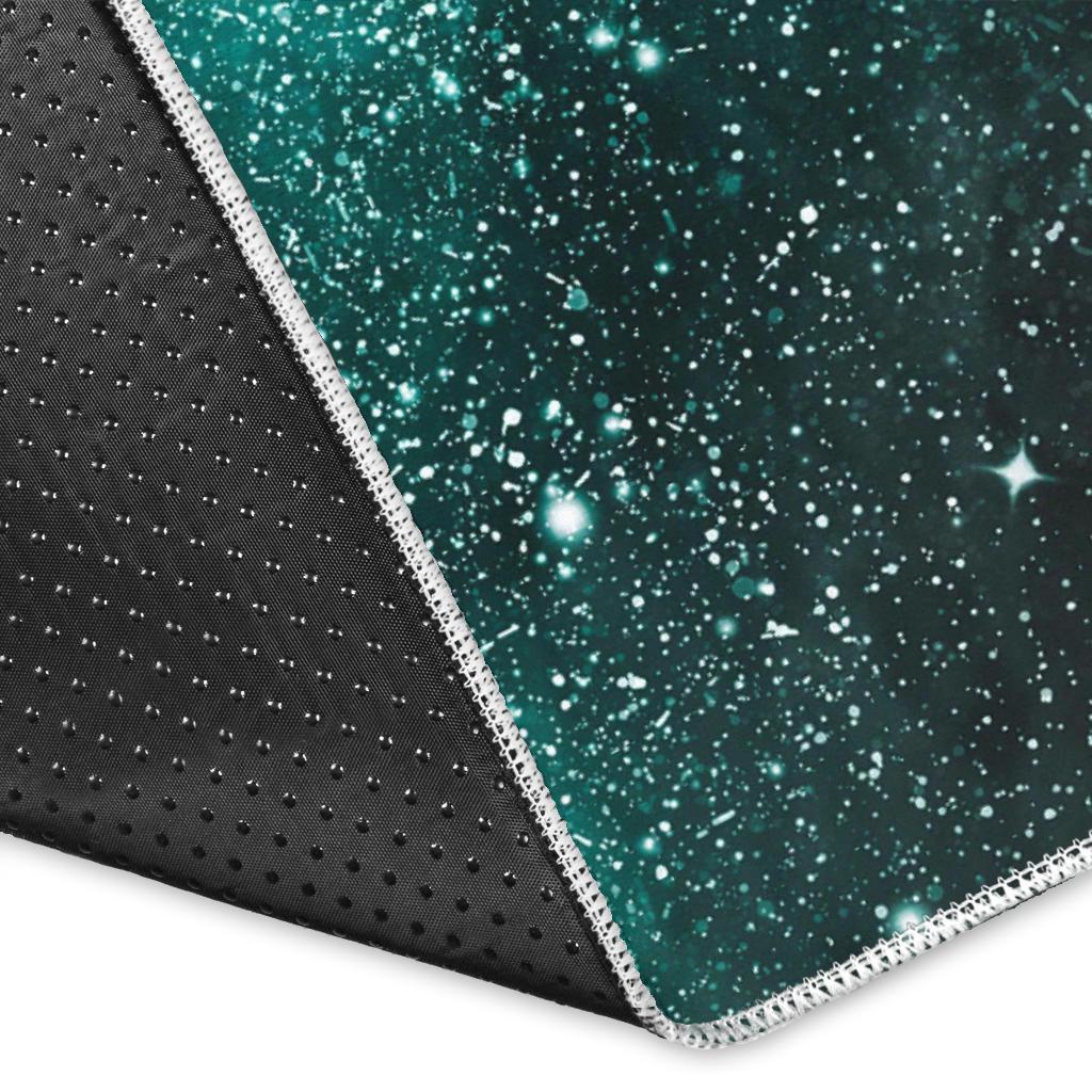Teal Stardust Galaxy Space Print Area Rug