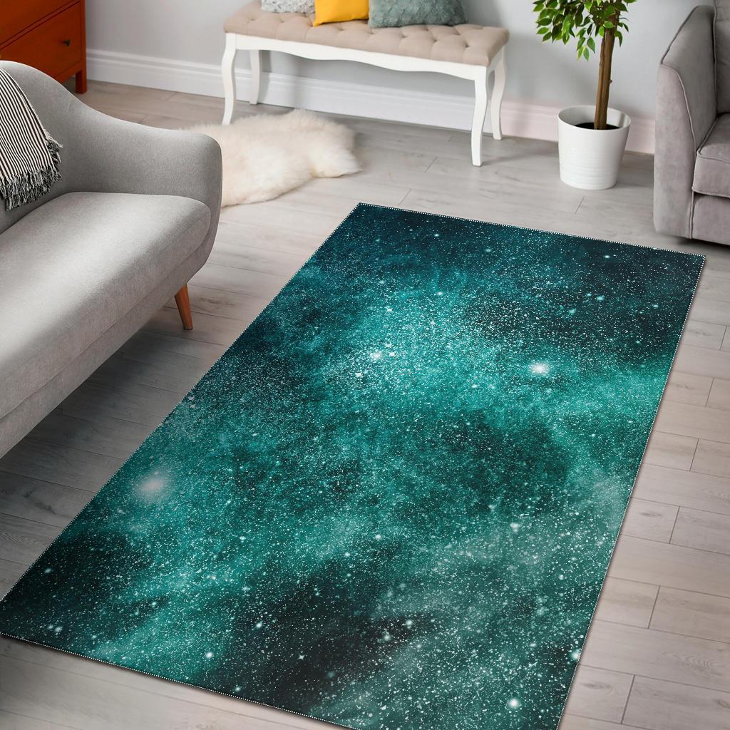 Teal Stardust Galaxy Space Print Area Rug