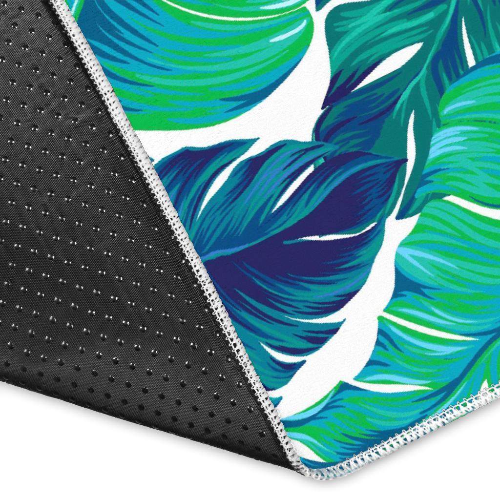 Teal Tropical Leaf Pattern Print Area Rug