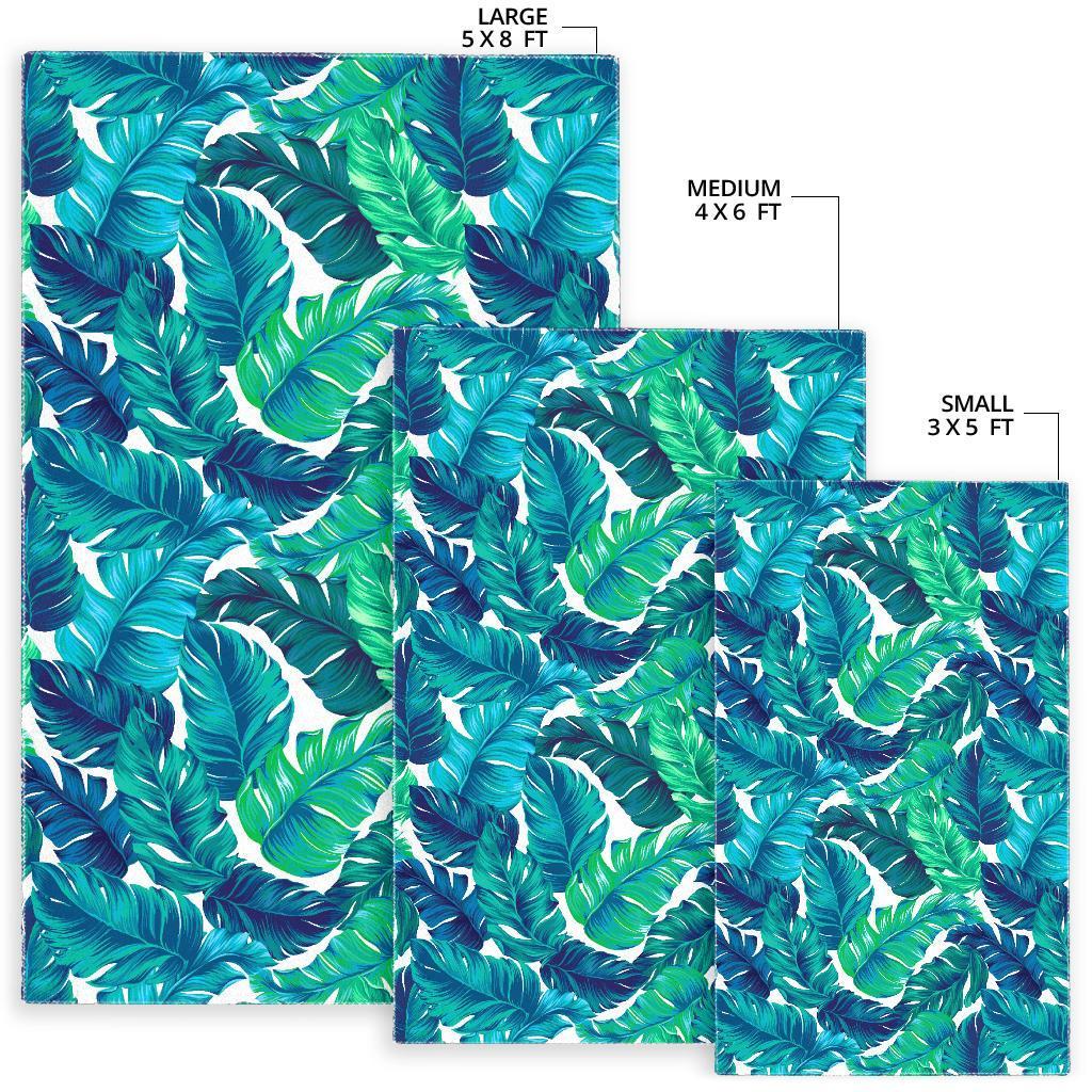 Teal Tropical Leaf Pattern Print Area Rug
