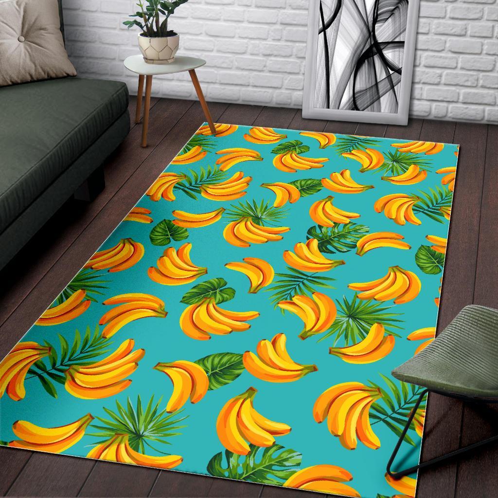Tropical Banana Leaf Pattern Print Area Rug