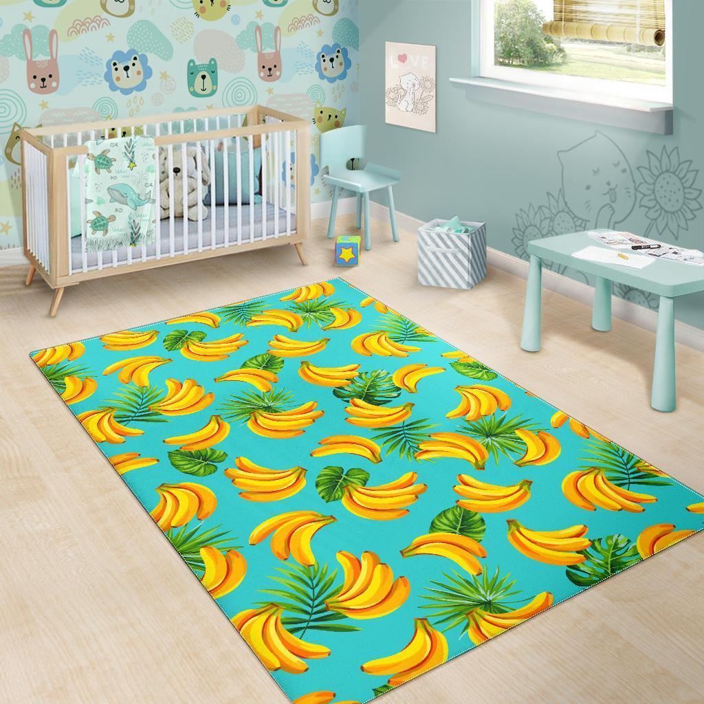 Tropical Banana Leaf Pattern Print Area Rug