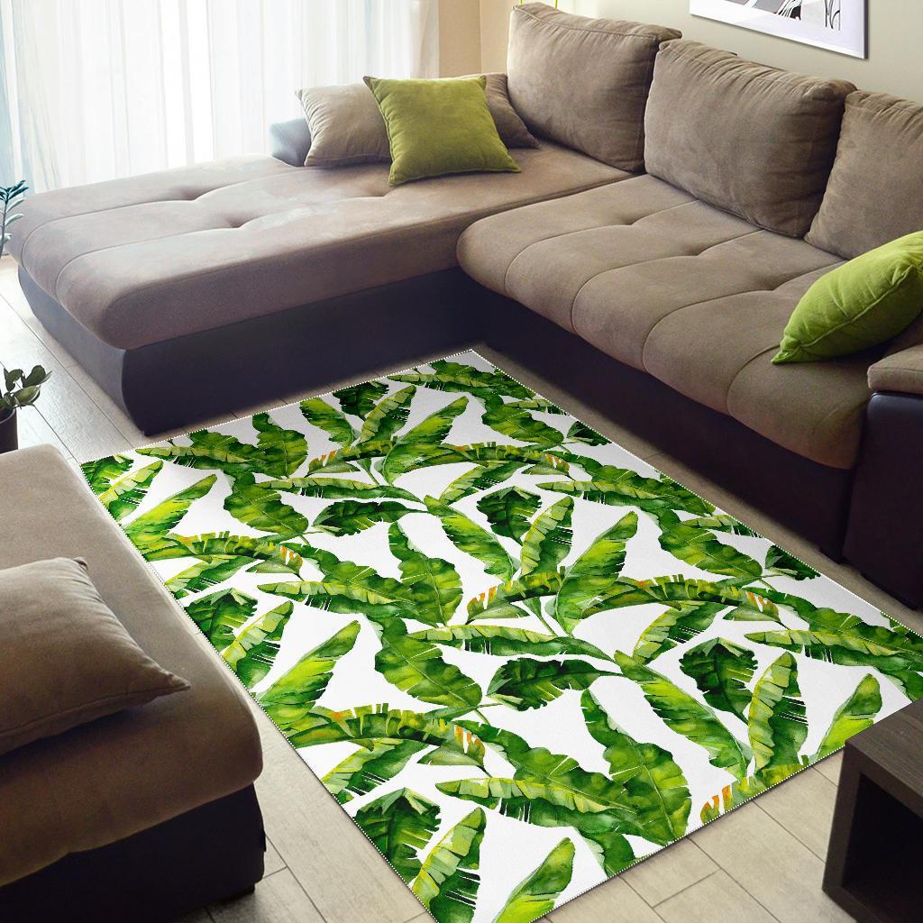 Tropical Banana Leaves Pattern Print Area Rug
