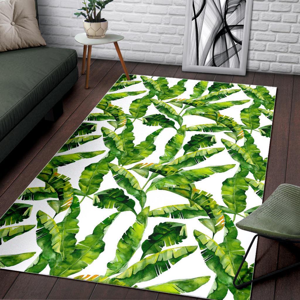 Tropical Banana Leaves Pattern Print Area Rug