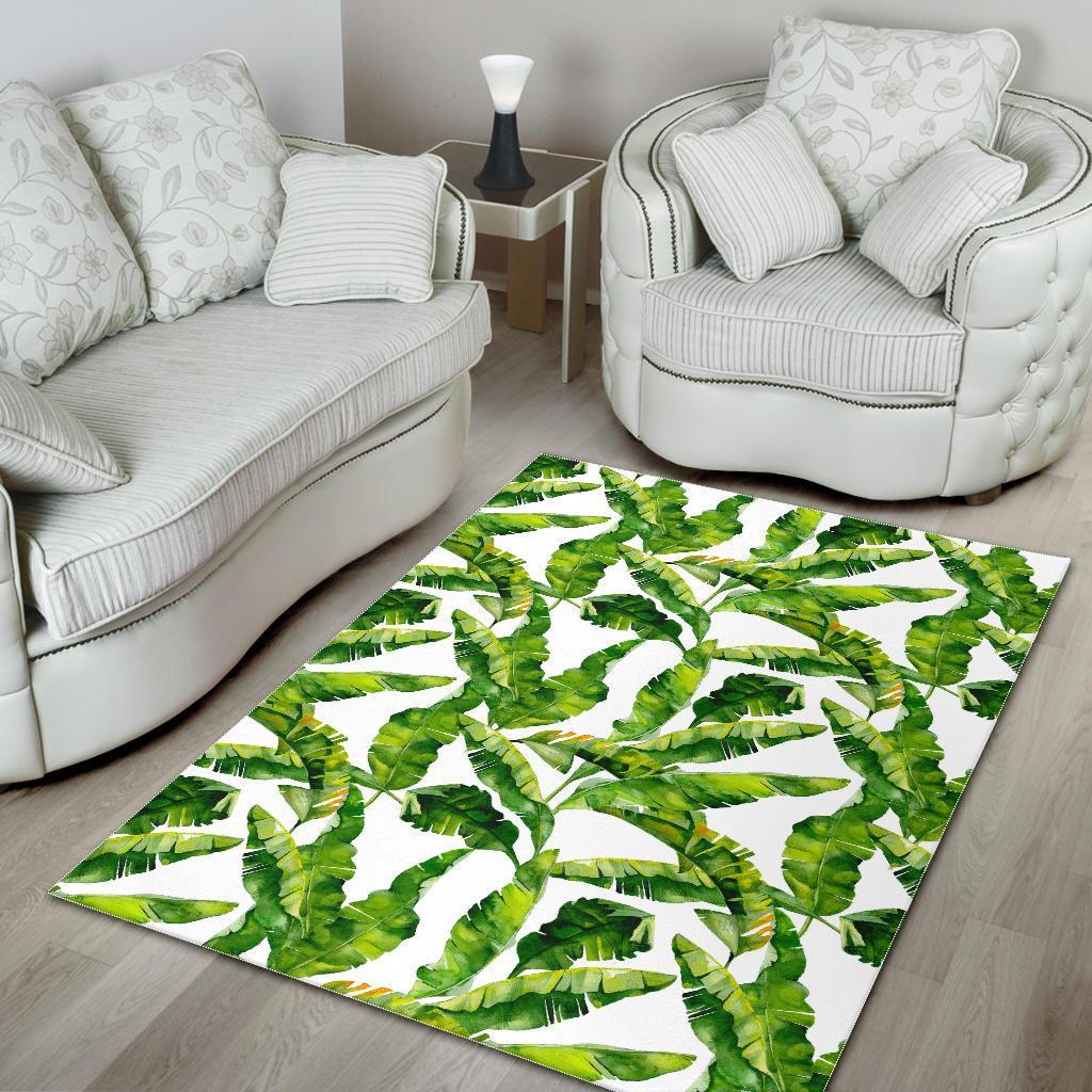 Tropical Banana Leaves Pattern Print Area Rug