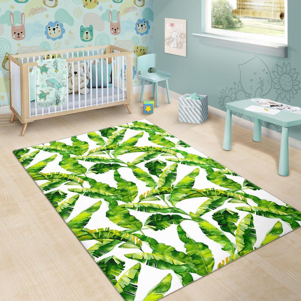 Tropical Banana Leaves Pattern Print Area Rug