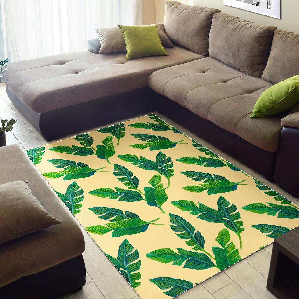 Tropical Banana Palm Leaf Pattern Print Area Rug