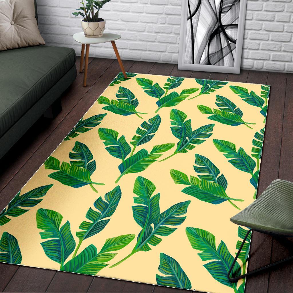 Tropical Banana Palm Leaf Pattern Print Area Rug