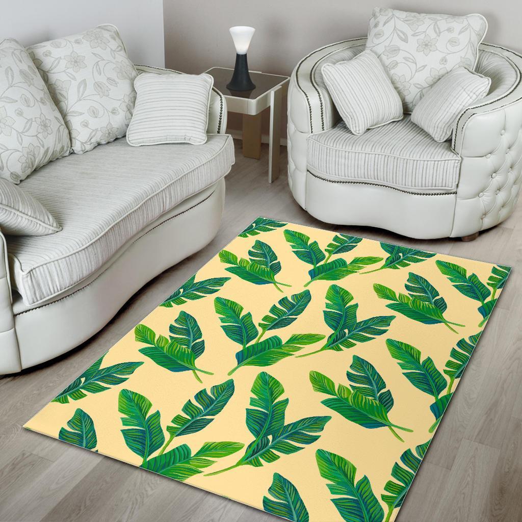 Tropical Banana Palm Leaf Pattern Print Area Rug