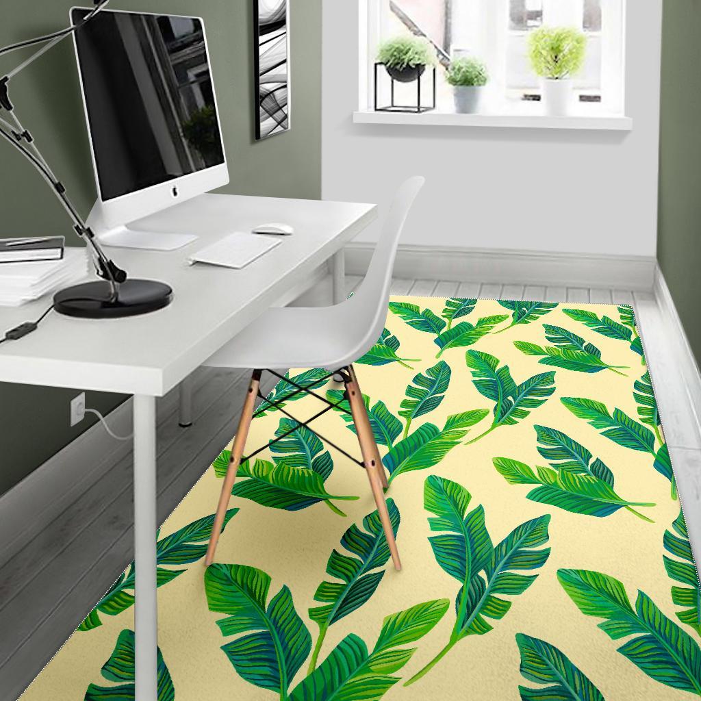 Tropical Banana Palm Leaf Pattern Print Area Rug