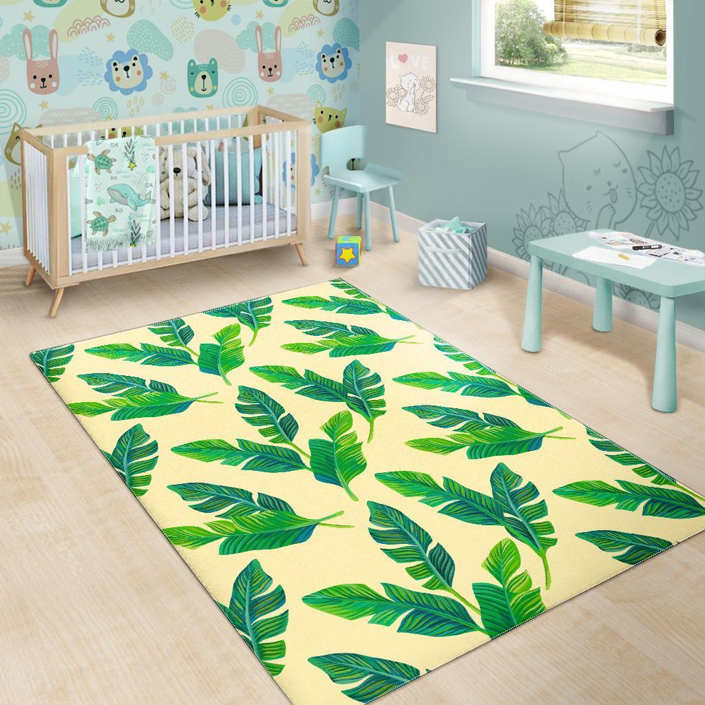 Tropical Banana Palm Leaf Pattern Print Area Rug
