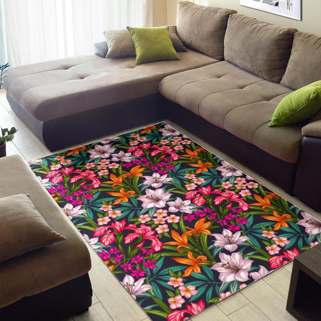 Tropical Flowers Pattern Print Area Rug