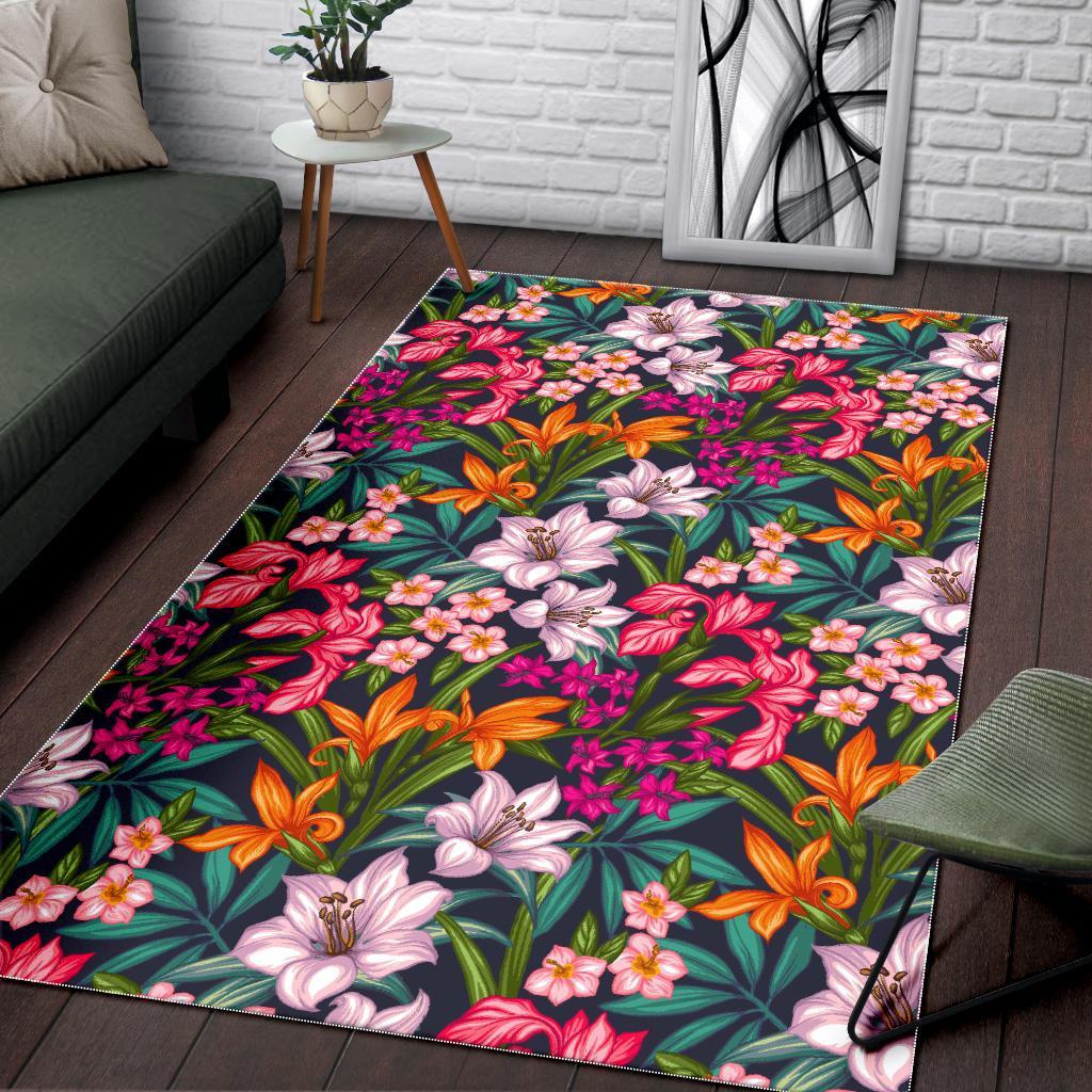 Tropical Flowers Pattern Print Area Rug